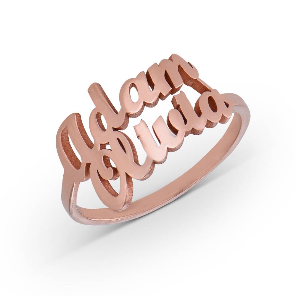 Anillo con Doble Nombre Script en Chapa de Oro Rosa-1 foto de producto