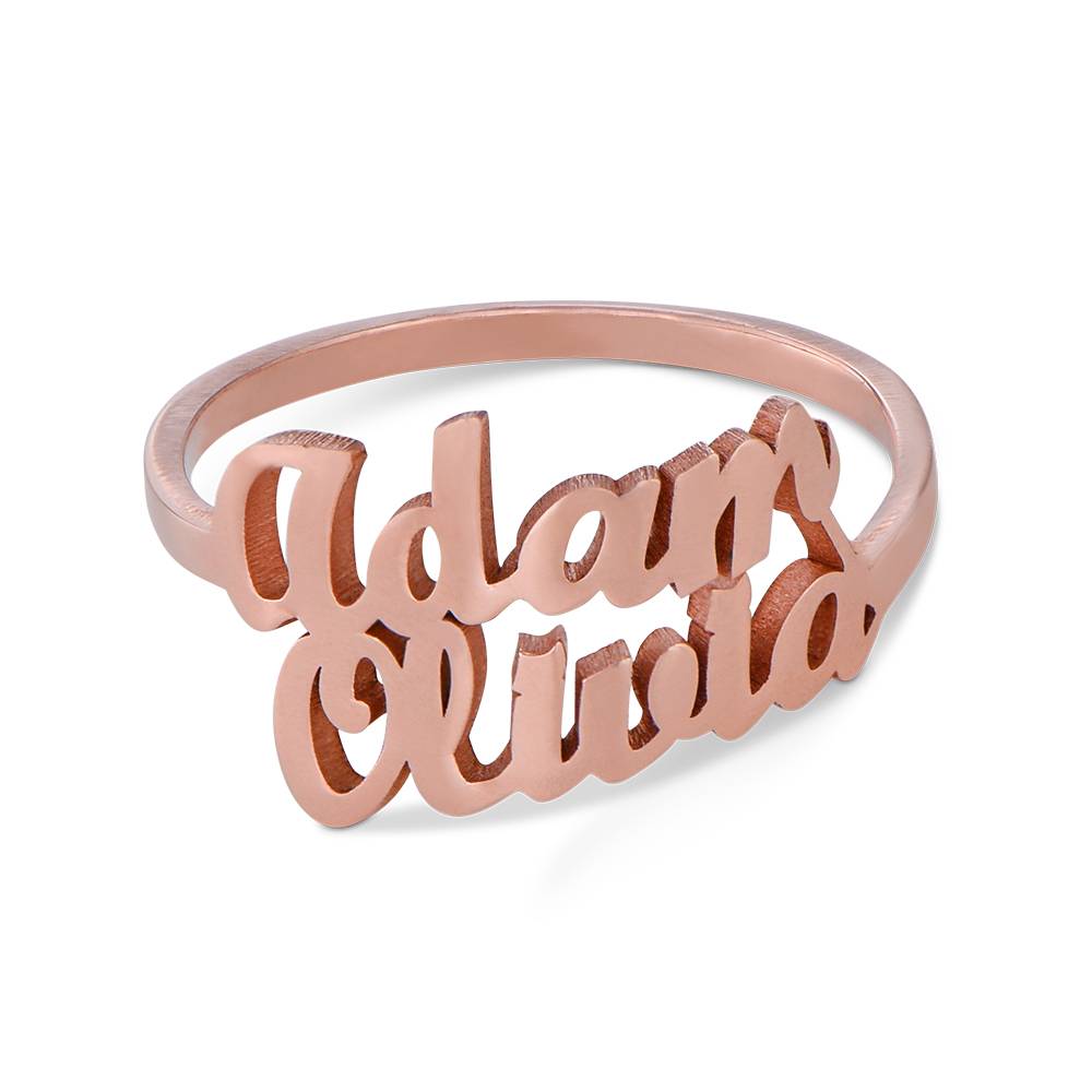 Anillo con Doble Nombre Script en Chapa de Oro Rosa-5 foto de producto