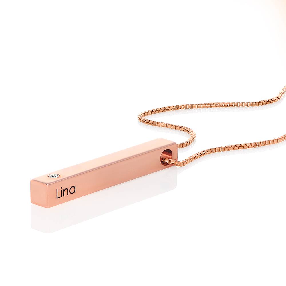 Collar de Barra Totem en 3D con Diamante en Chapa de Oro Rosa-6 Collar de Barra Totem en 3D con Diamante en Chapa de Oro Rosa-6 foto de producto