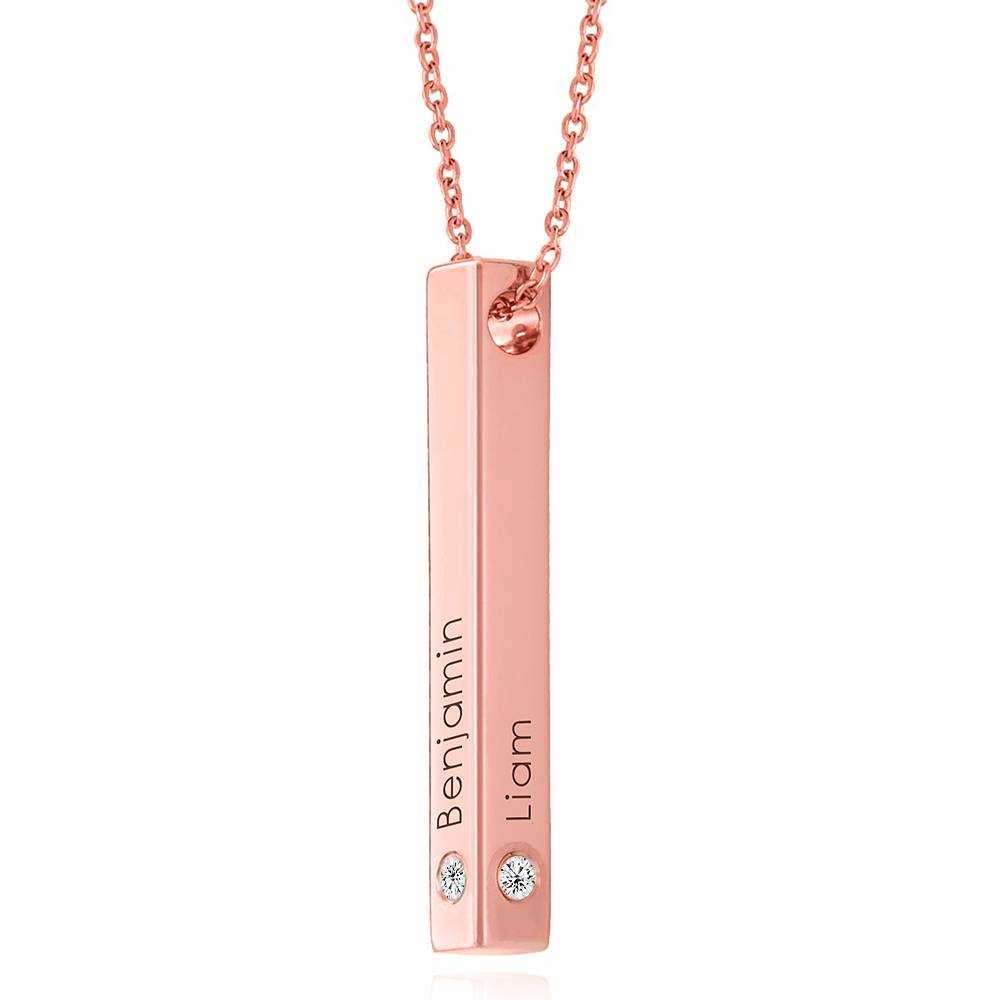 Collar de Barra Totem en 3D con Diamantes en Chapado de Oro Rosa-1 foto de producto