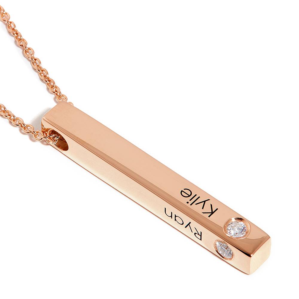 Collar de Barra Totem en 3D con Diamantes en Chapado de Oro Rosa-2 foto de producto