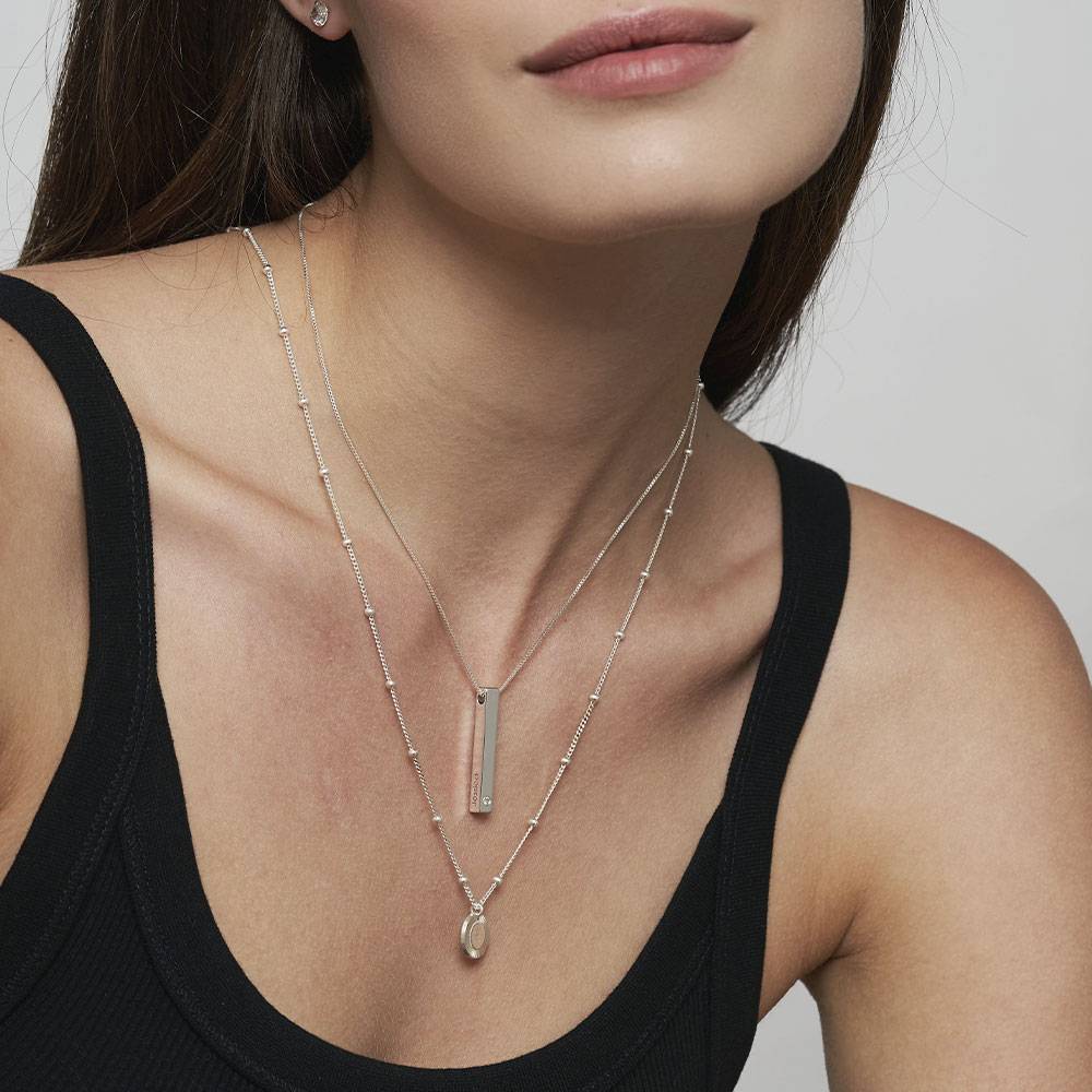 Collar de Barra Totem en 3D con Diamante en Plata Esterlina-4 foto de producto