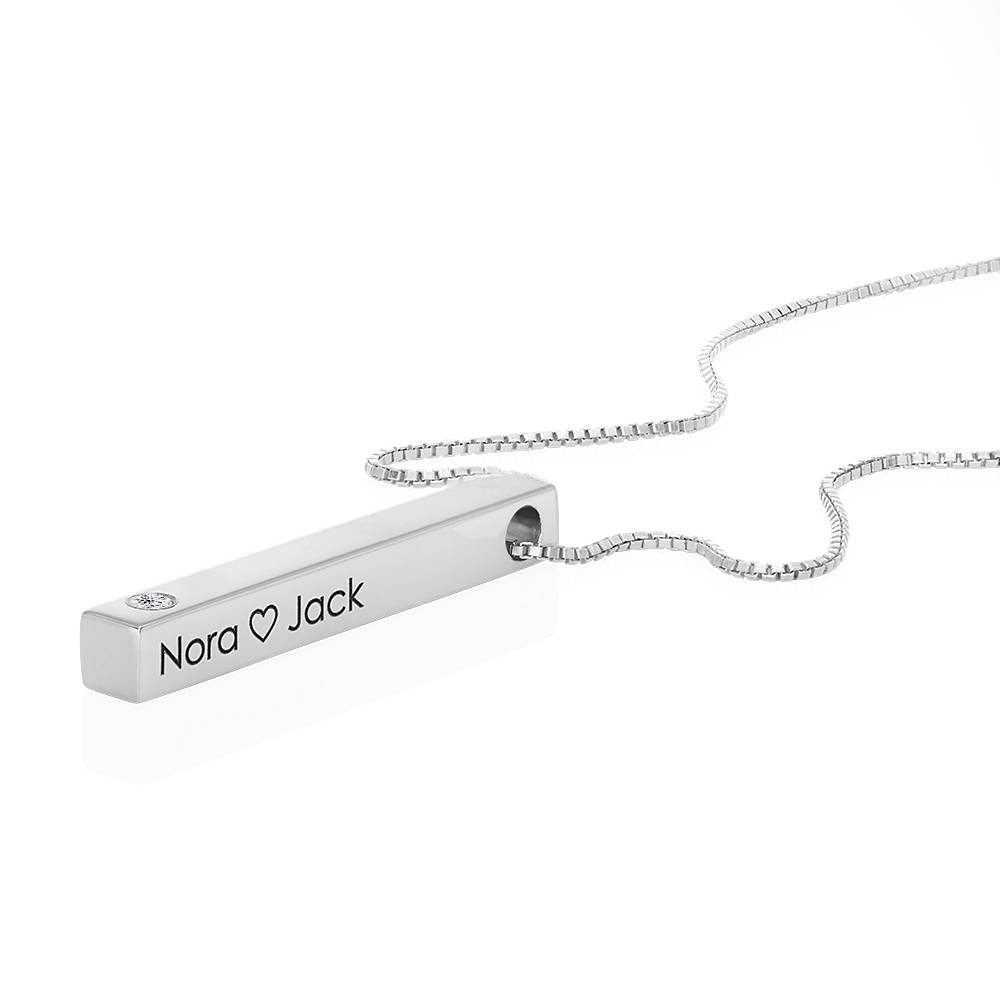 Collar de Barra Totem en 3D con Diamante en Plata Esterlina-6 foto de producto