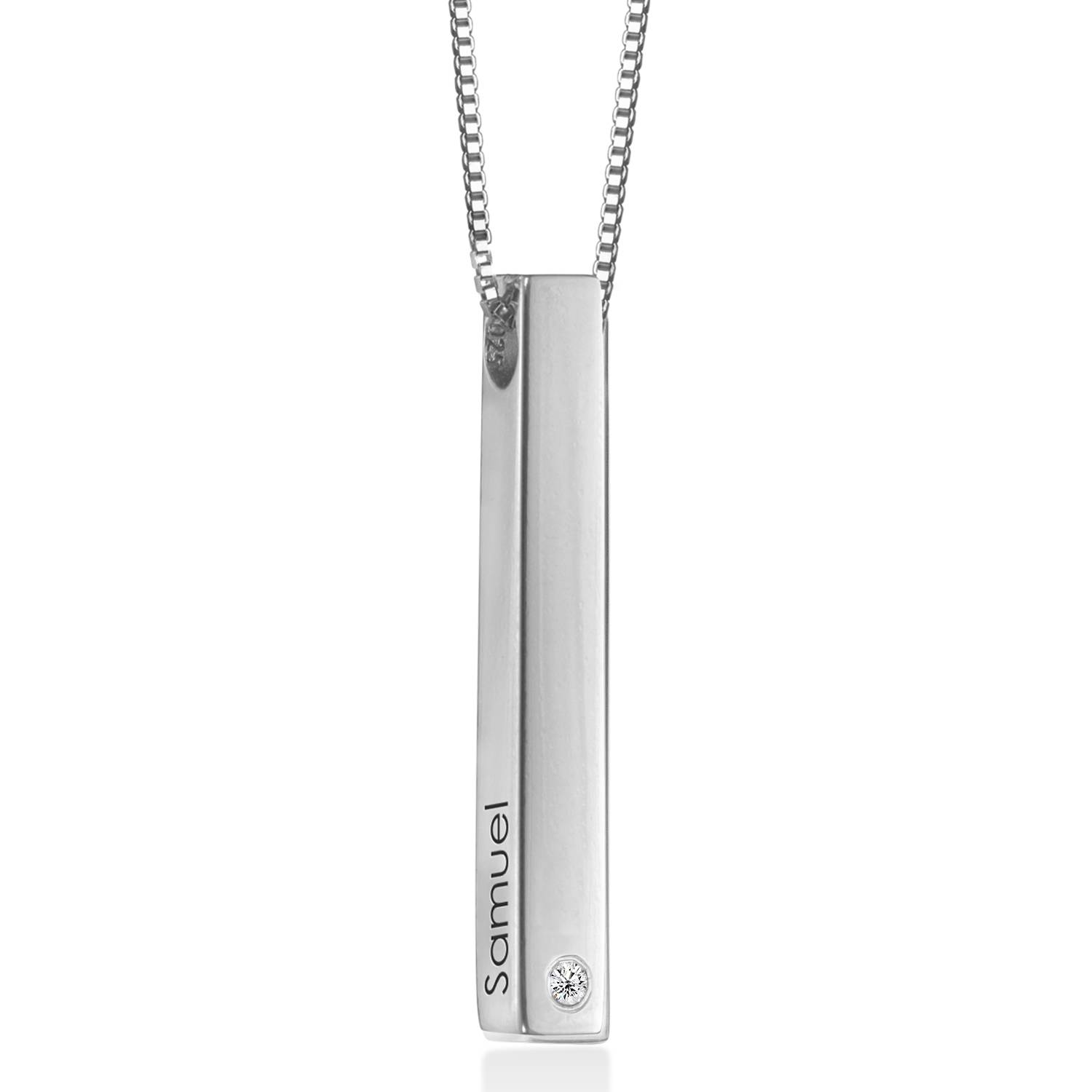 Collar de Barra Totem en 3D con Diamante en Plata Esterlina-5 foto de producto