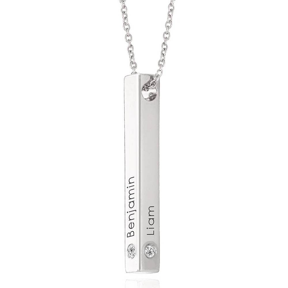 Collar de Barra Totem en 3D con Diamantes en Plata-1 foto de producto