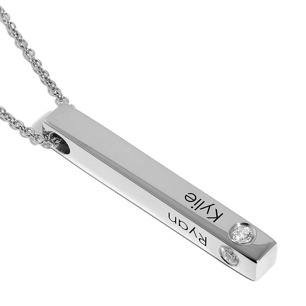 Collar de Barra Totem en 3D con Diamantes en Plata-2 foto de producto