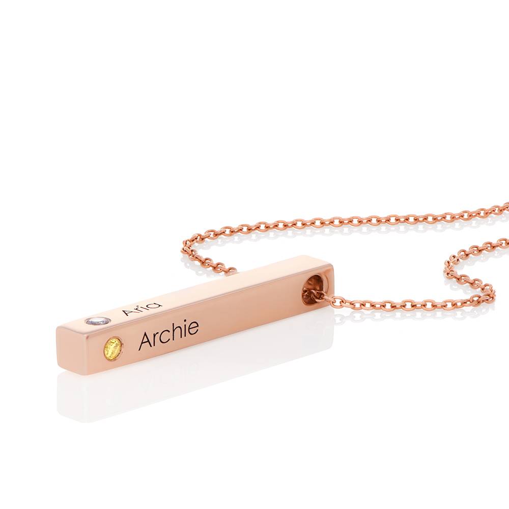Collar de Barra Totem en 3D con Piedras de Nacimiento en Chapado de Oro Rosa-6 foto de producto