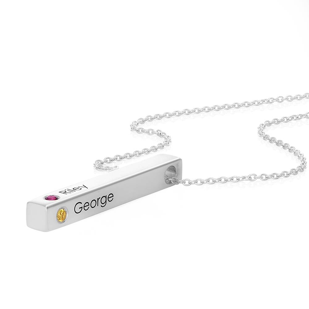 Collar de Barra Totem en 3D con Piedras de Nacimiento en Plata-5 foto de producto