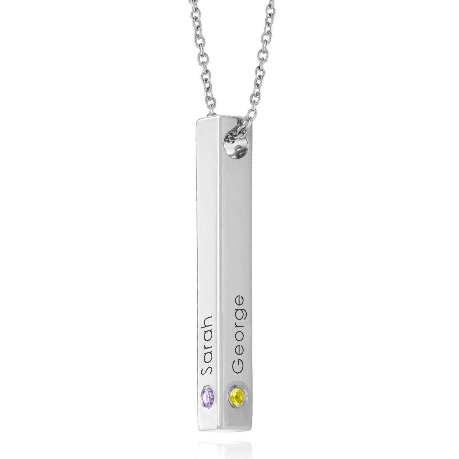 Collar de Barra Totem en 3D con Piedras de Nacimiento en Plata-4 foto de producto