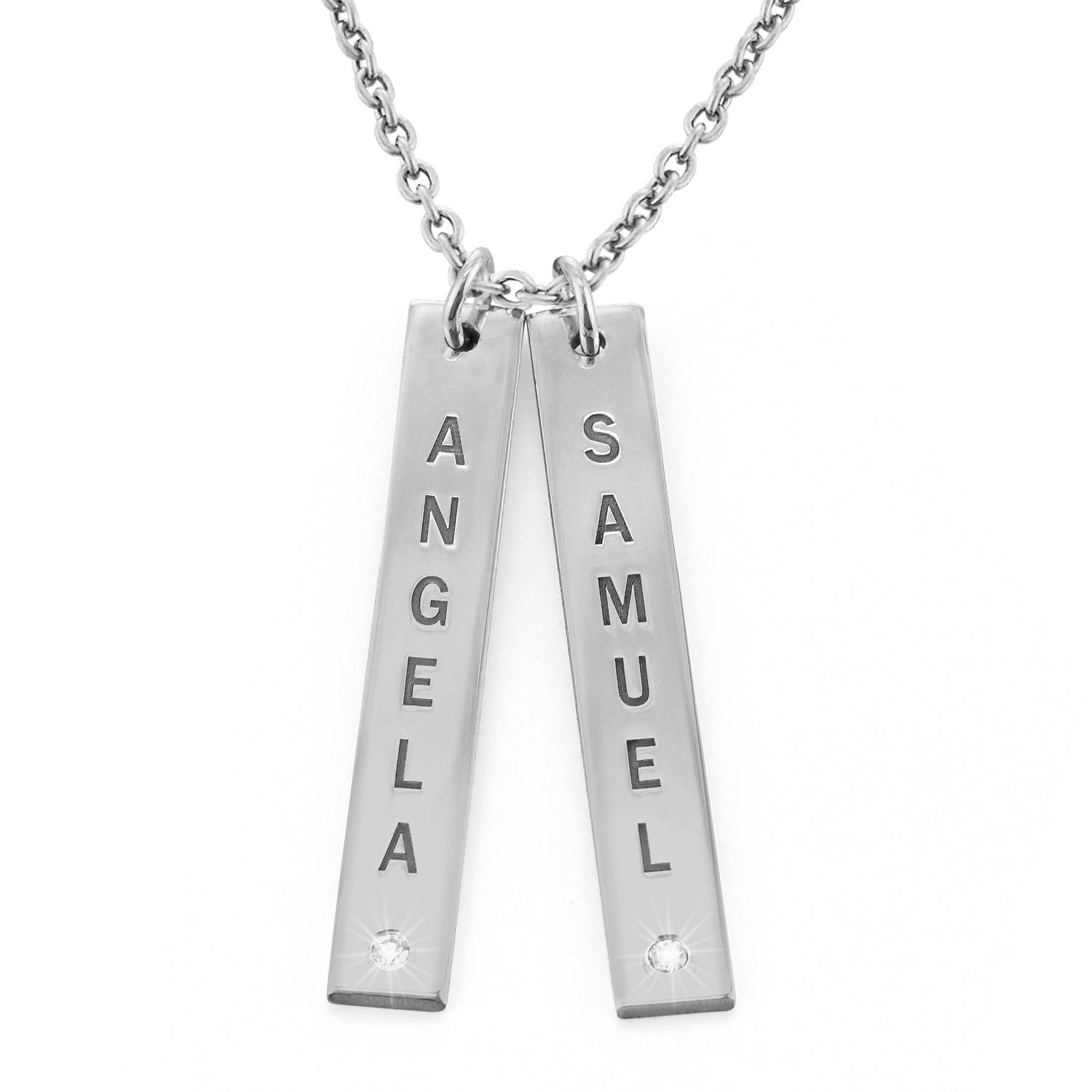 Collar de Barra Vertical Grabado con Diamantes en Plata-4 Collar de Barra Vertical Grabado con Diamantes en Plata-4 foto de producto