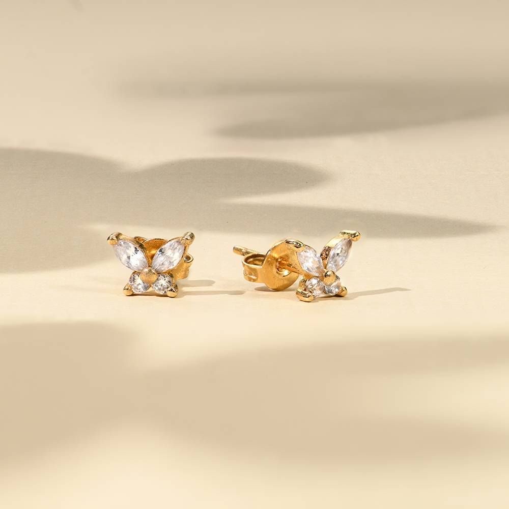 Pendientes de Mariposa con Zirconia Cúbica en Chapa de Oro-4 foto de producto