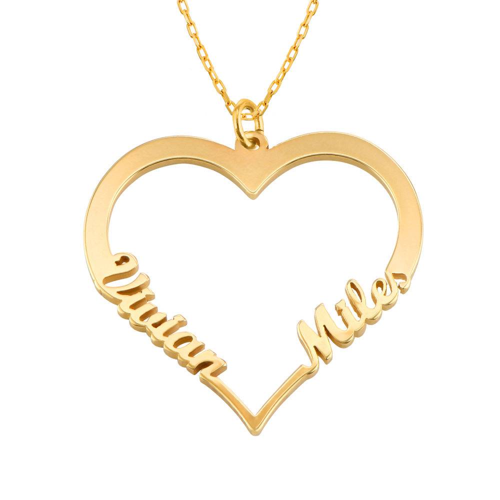 Collar de Contorno de Corazón con Dos Nombres en Oro Sólido 10K-2 foto de producto