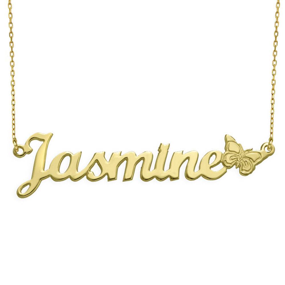 Collar con Nombre y Mariposa en Oro Sólido 10K-1 foto de producto