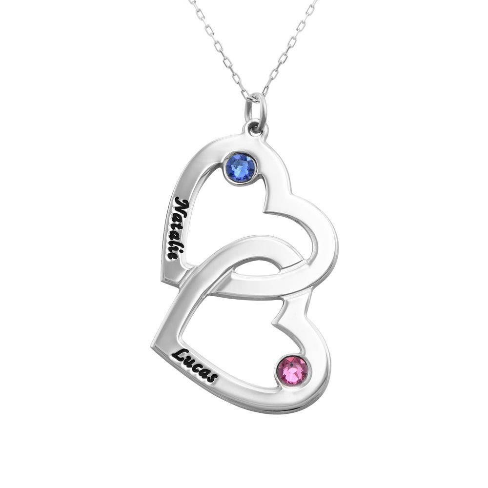 Collar Corazón en Corazón con Piedras de Nacimiento en Oro Blanco 10K-2 foto de producto