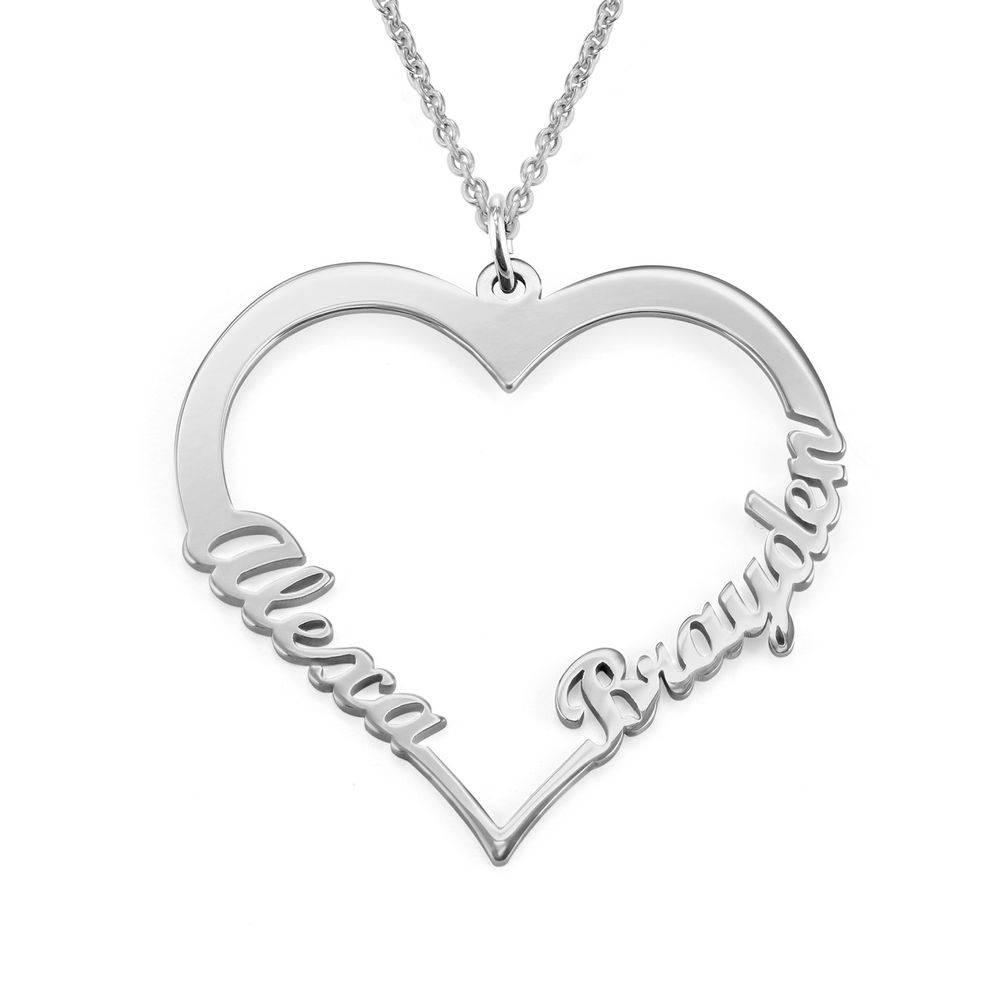 Collar de Contorno de Corazón con Dos Nombres en Oro Blanco 10K-1 foto de producto