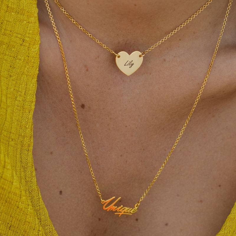 Collar Corazón Grabado en Baño de Oro-4 foto de producto