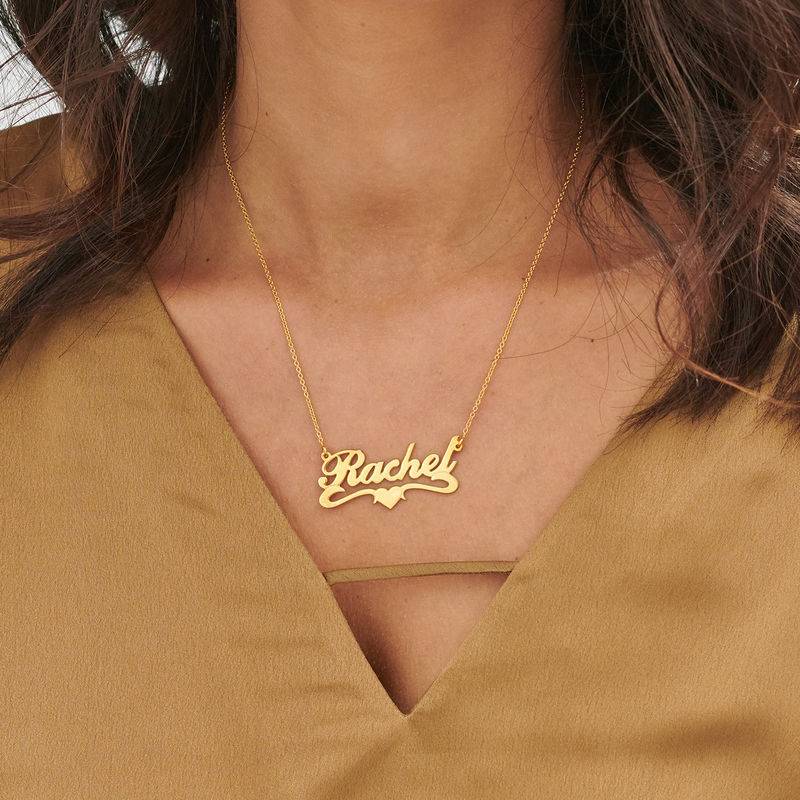 Collar con Nombre y Corazón Centrado de Doble Grosor en Chapa de Oro-3 foto de producto