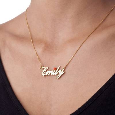 Collar con Nombre con Piedra de Nacimiento en Baño de Oro-1 foto de producto