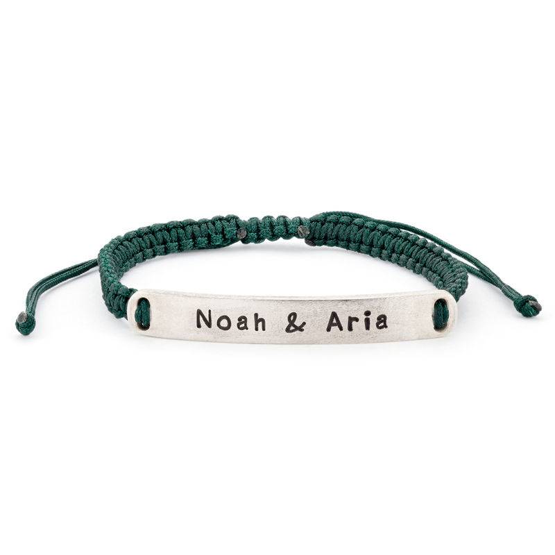 Pulsera Ajustable de Cuerda con Barra Grabada en Plata Esterlina-2 Pulsera Ajustable de Cuerda con Barra Grabada en Plata Esterlina-2 foto de producto