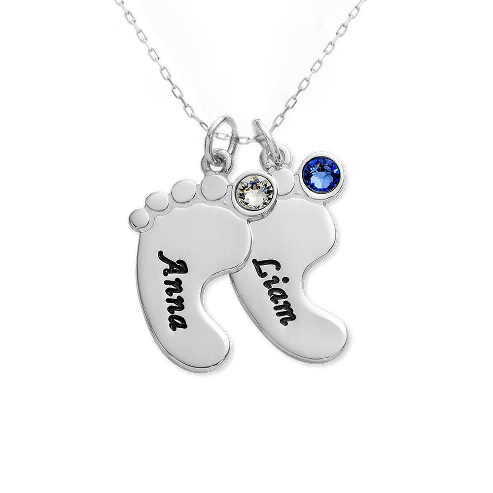 Joyería de Mamá – Collar Piecitos de Bebé con Piedras de Nacimiento en Oro Blanco 10K-2 foto de producto