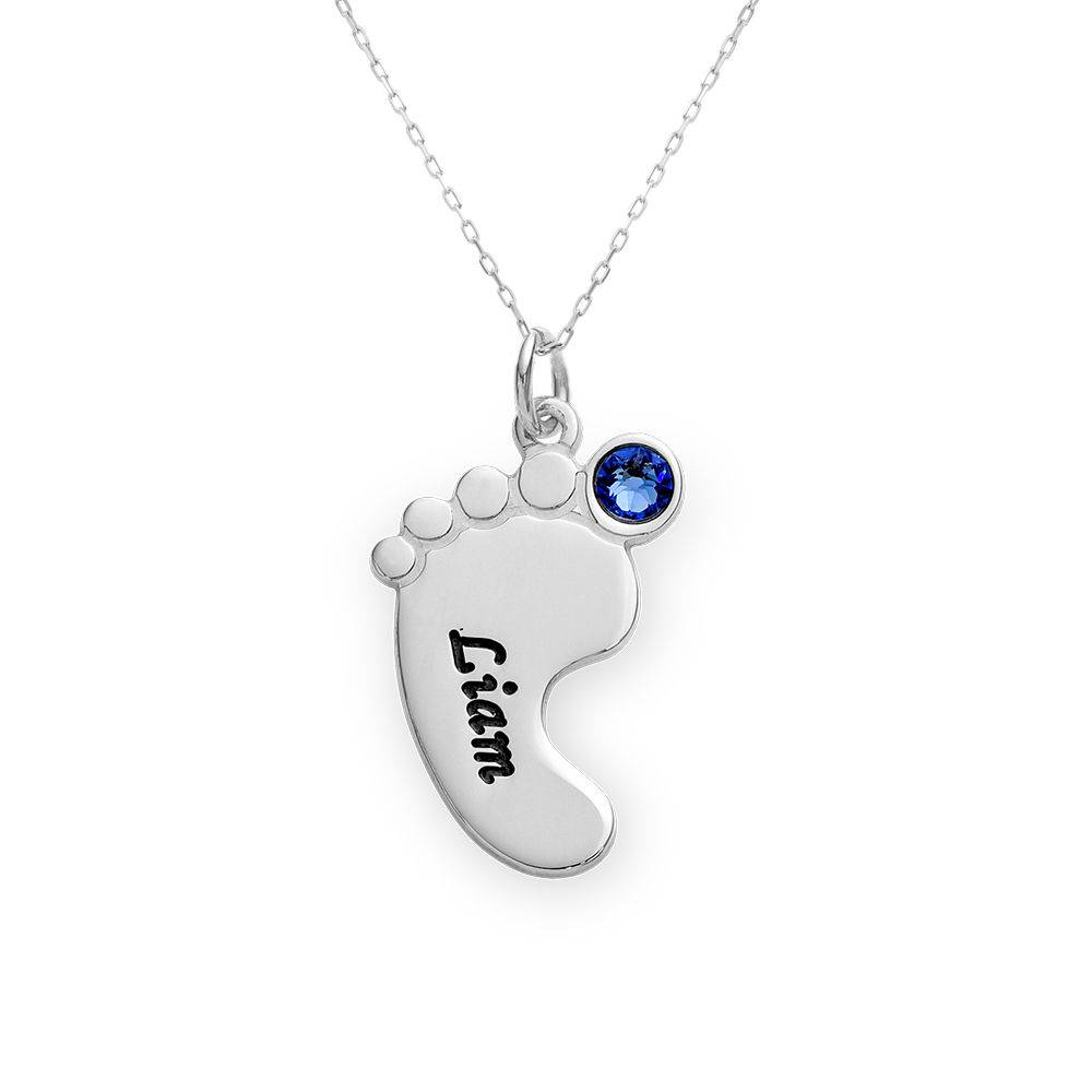 Joyería de Mamá – Collar Piecitos de Bebé con Piedras de Nacimiento en Oro Blanco 10K-3 foto de producto