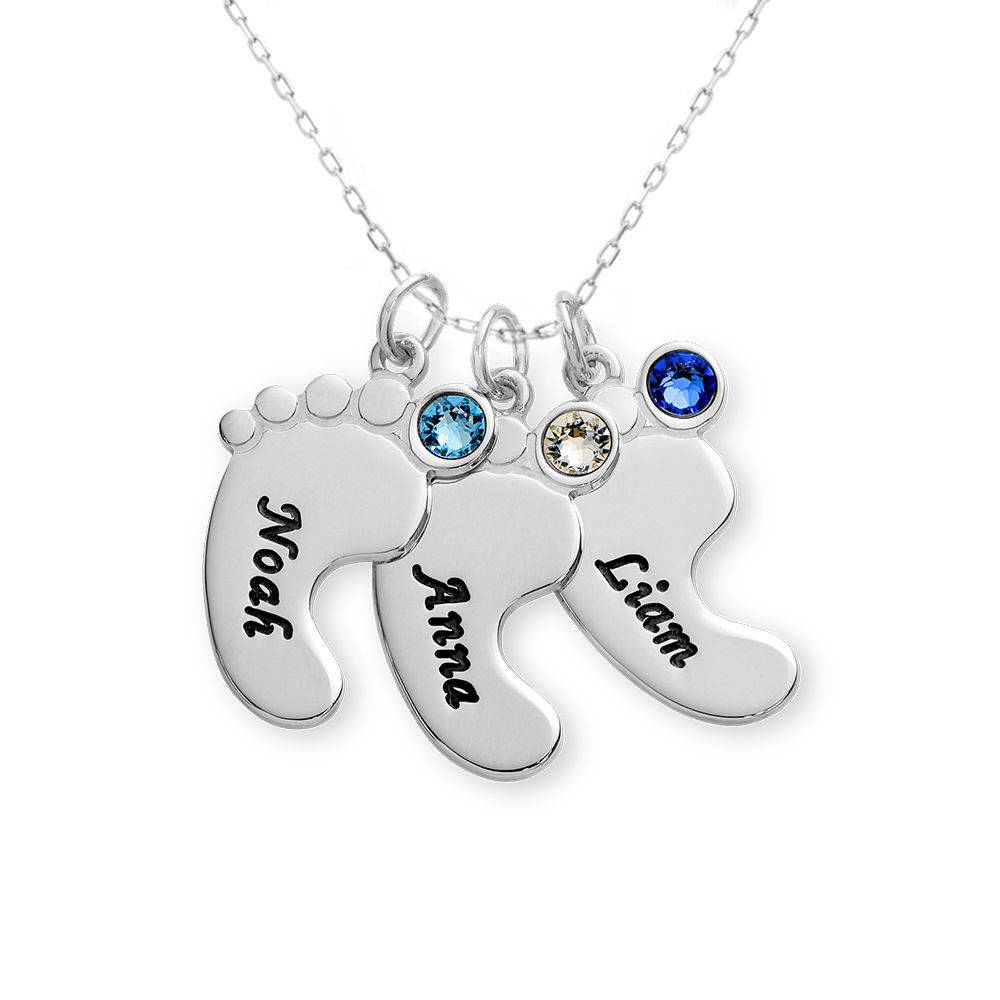 Joyería de Mamá – Collar Piecitos de Bebé con Piedras de Nacimiento en Oro Blanco 10K-1 foto de producto
