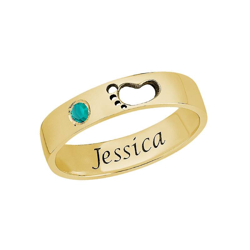 Anillo Piecitos de Bebé con Grabado en Baño de Oro-1 foto de producto