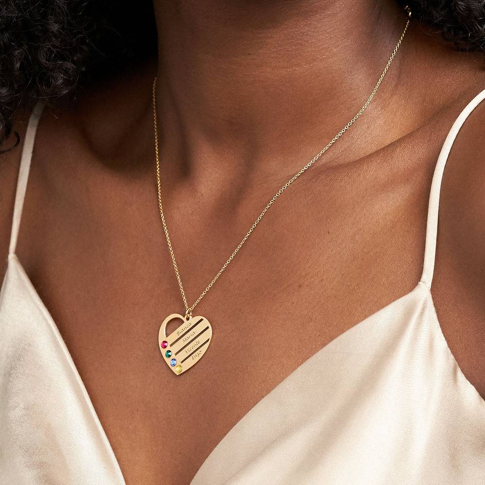 Collar de Corazón Terry con Nombres Grabados y Piedras de Nacimiento en Vermeil de Oro-1 foto de producto