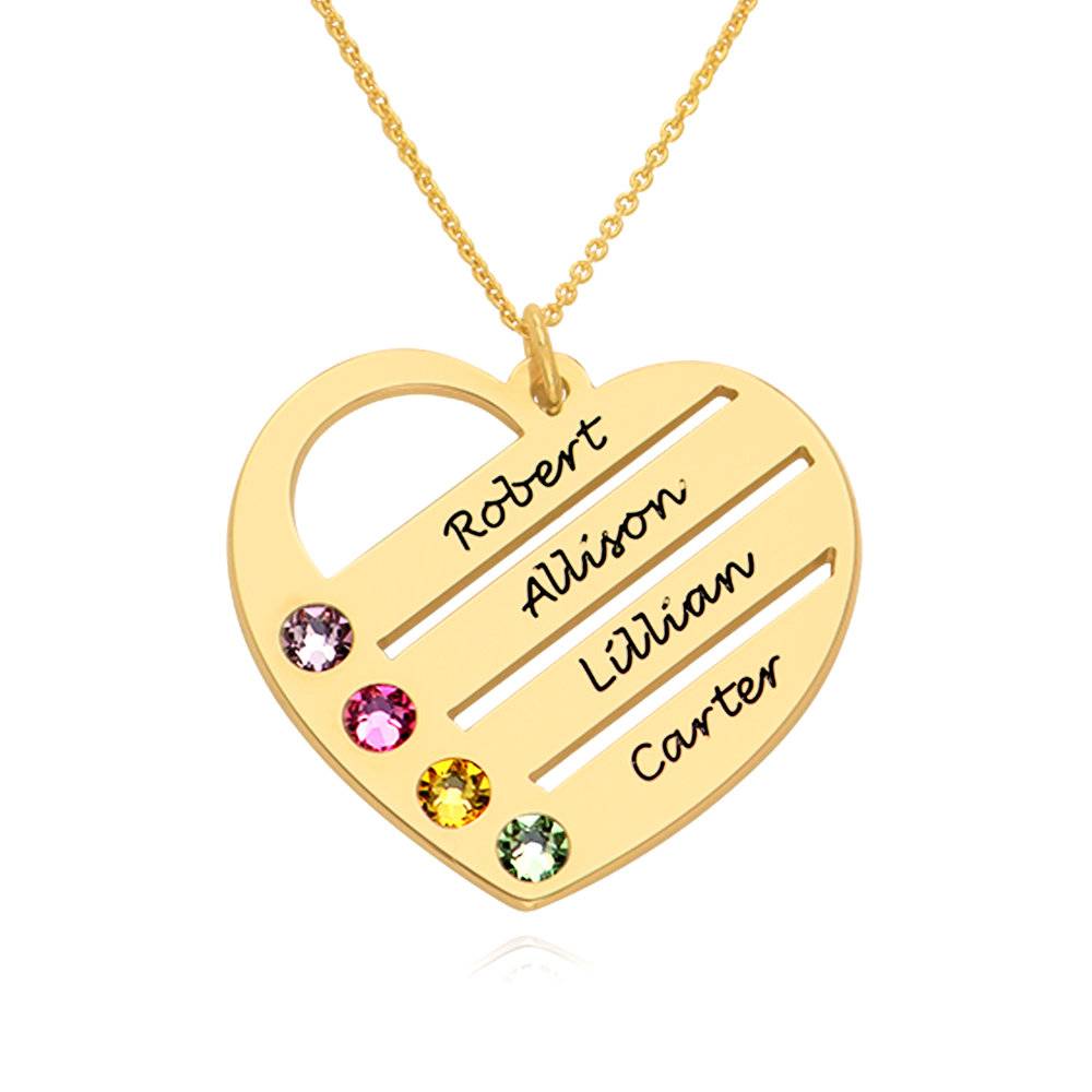 Collar de Corazón Terry con Nombres Grabados y Piedras de Nacimiento en Oro Sólido 14K-2 foto de producto