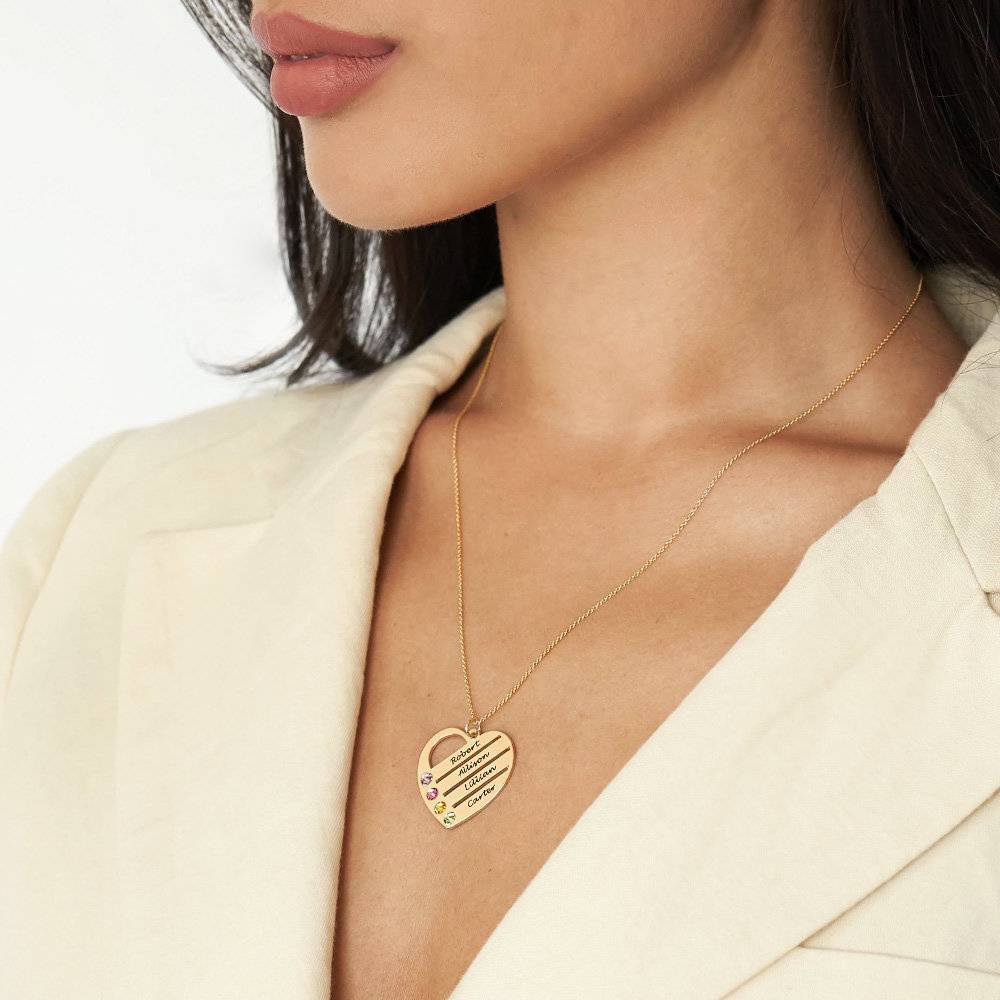 Collar de Corazón Terry con Nombres Grabados y Piedras de Nacimiento en Oro Sólido 14K-4 foto de producto