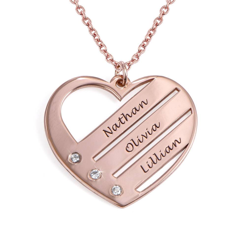 Collar de Corazón Terry con Nombres Grabados y Diamantes en Chapado de Oro Rosa-1 Collar de Corazón Terry con Nombres Grabados y Diamantes en Chapado de Oro Rosa-1 foto de producto