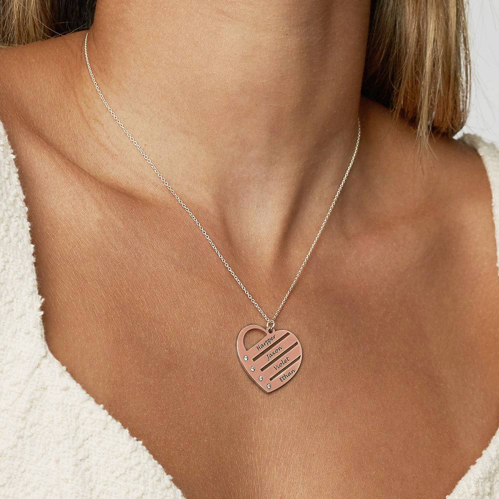 Collar de Corazón Terry con Nombres Grabados y Diamantes en Chapado de Oro Rosa-2 Collar de Corazón Terry con Nombres Grabados y Diamantes en Chapado de Oro Rosa-2 foto de producto