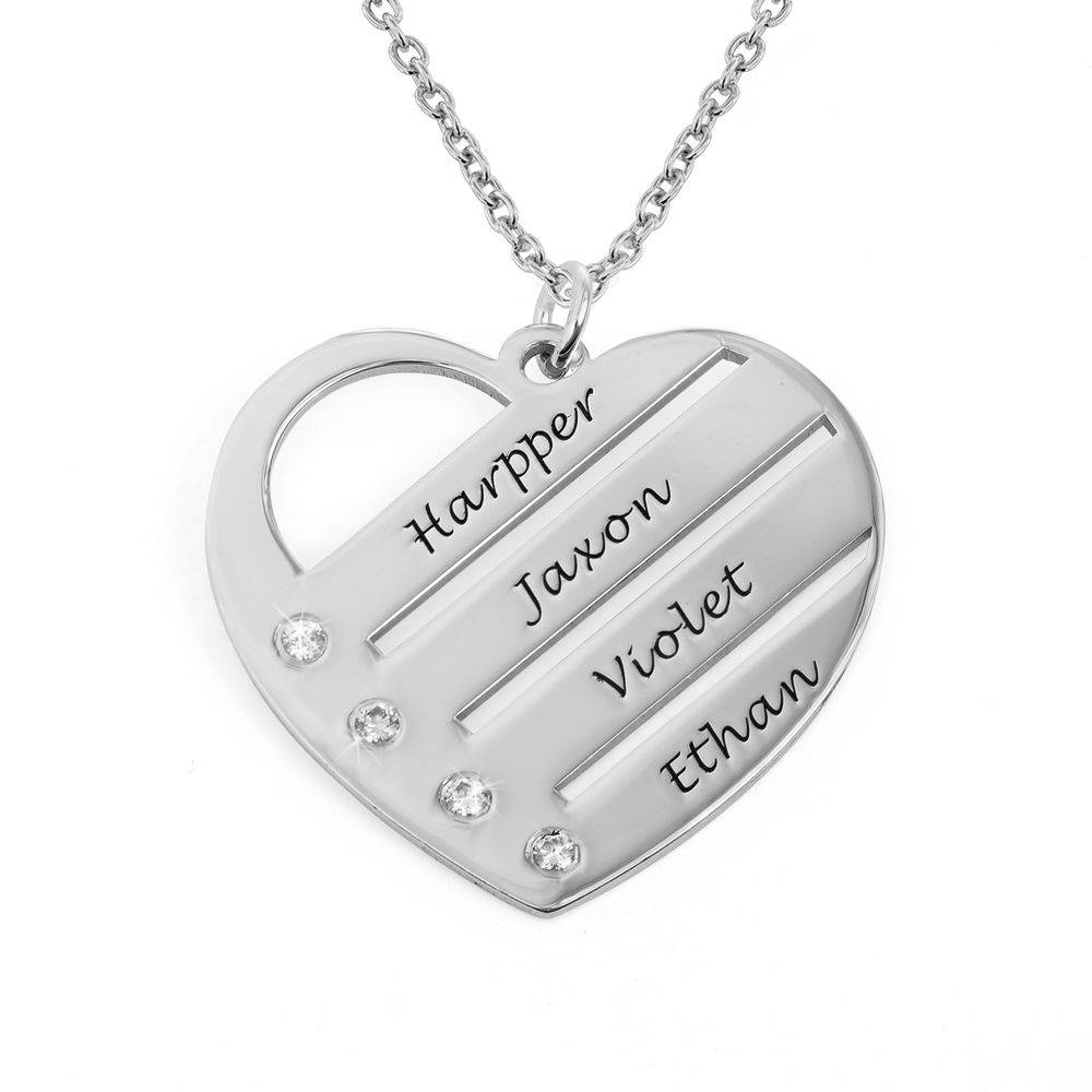 Collar de Corazón Terry con Nombres Grabados y Diamantes en Plata-1 foto de producto