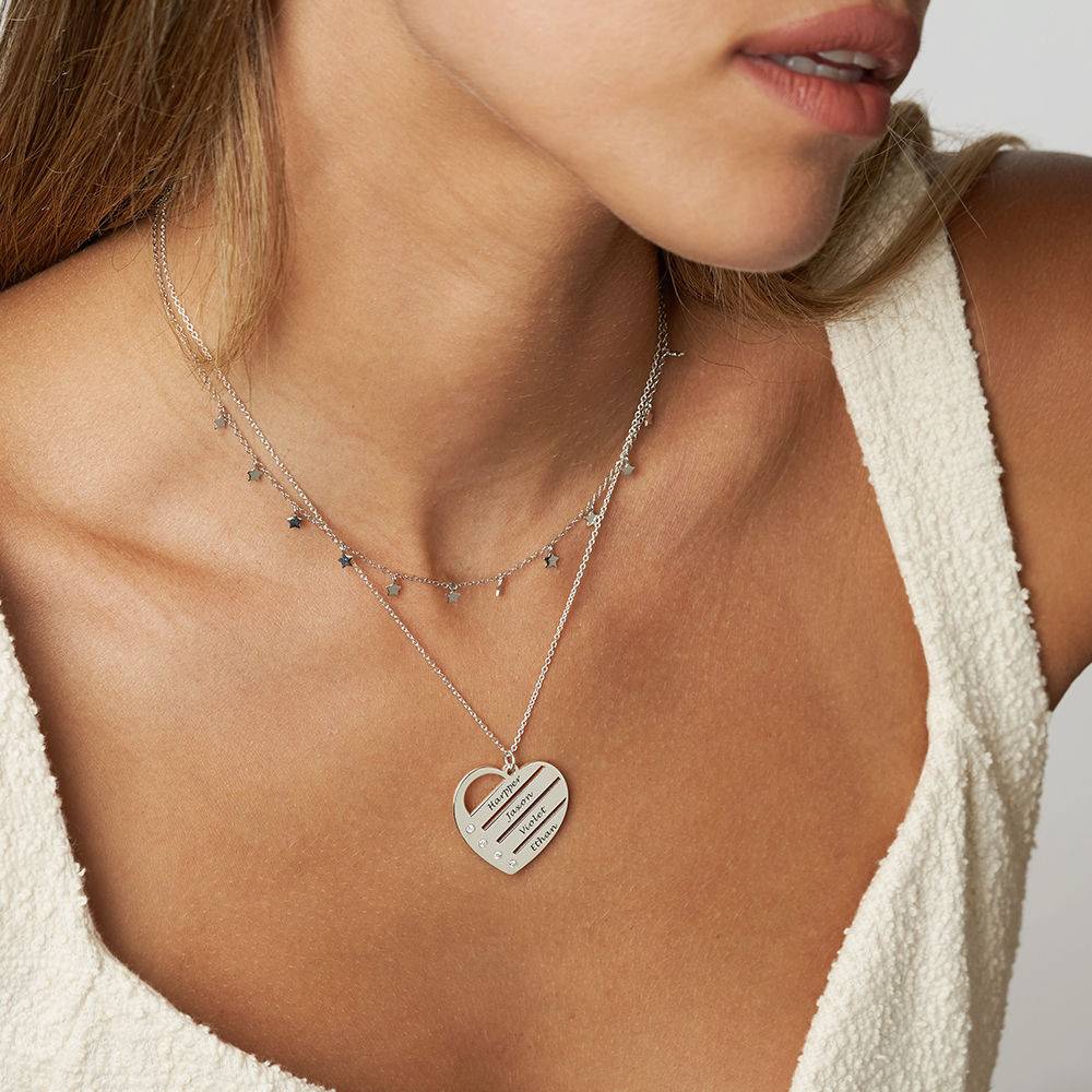 Collar de Corazón Terry con Nombres Grabados y Diamantes en Plata-3 foto de producto