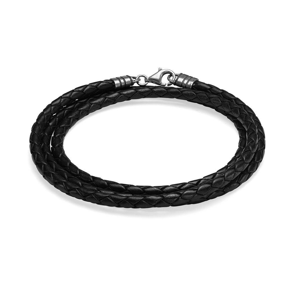 Cordón de Cuero Negro para Hombre en Plata-1 foto de producto