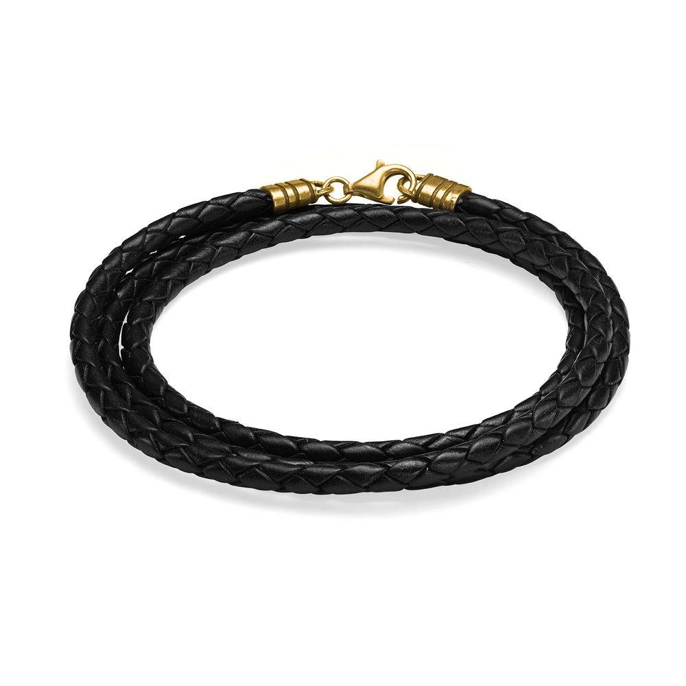 Cordón de Cuero Negro para Hombre en Baño de Oro-1 foto de producto