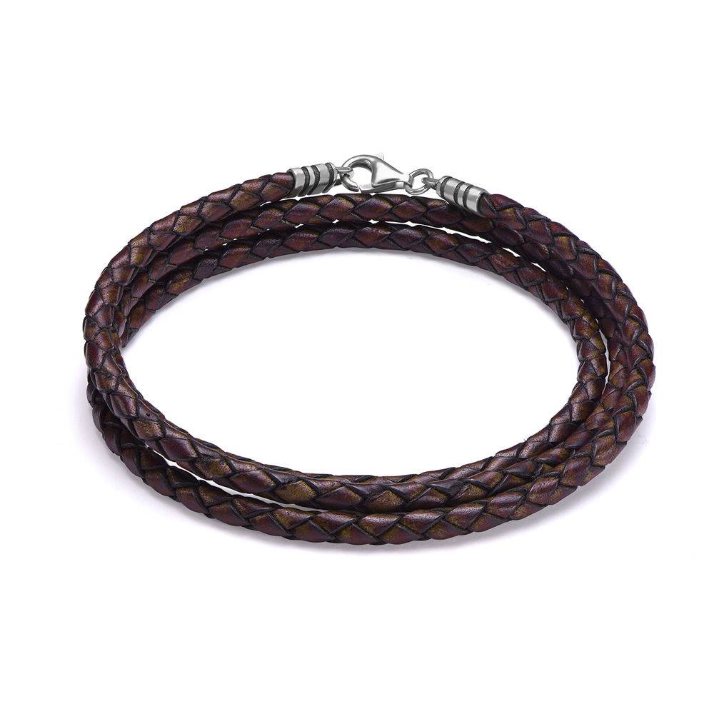 Cordón de Cuero Marrón para Hombre en Plata-1 foto de producto