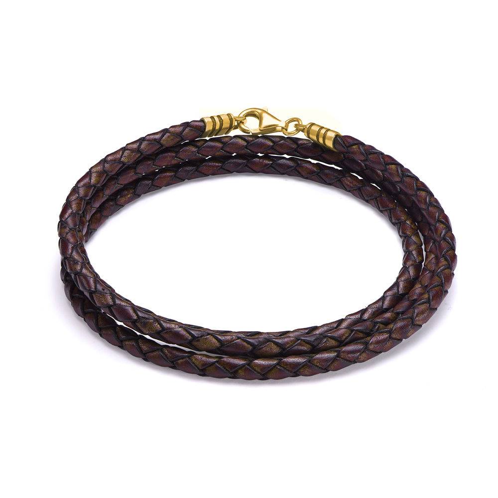 Cordón de Cuero Marrón para Hombre en Baño de Oro-1 foto de producto