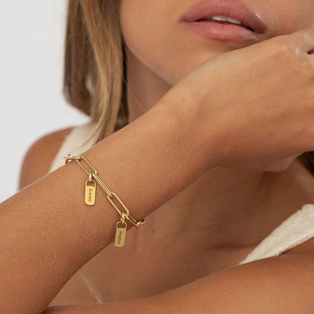 Pulsera de Eslabones Rory con Dijes Personalizados en Oro Sólido 14K-2 foto de producto