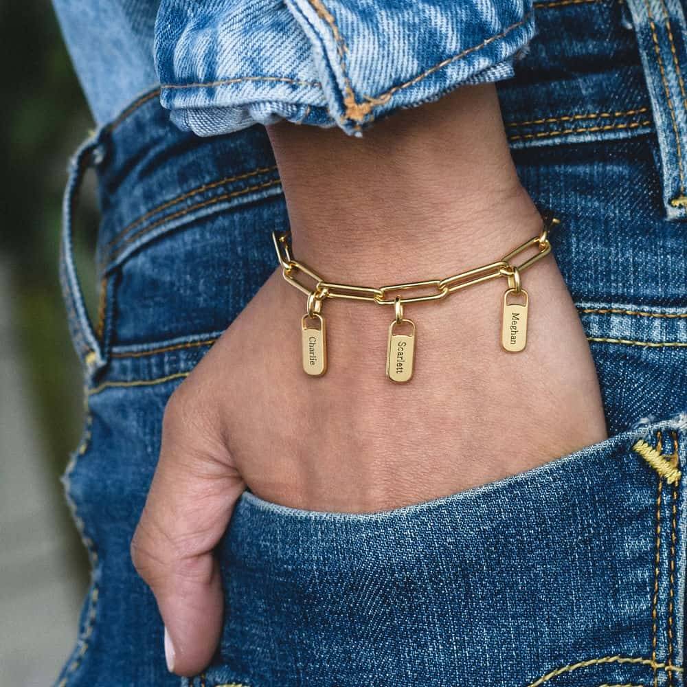 Pulsera de Eslabones Rory con Dijes Personalizados en Oro Sólido 14K-1 foto de producto