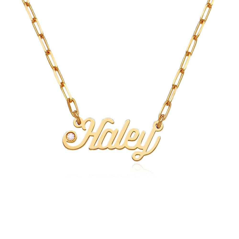 Collar de Eslabones con Nombre Cursiva con Diamante en Vermeil de Oro-3 Collar de Eslabones con Nombre Cursiva con Diamante en Vermeil de Oro-3 foto de producto