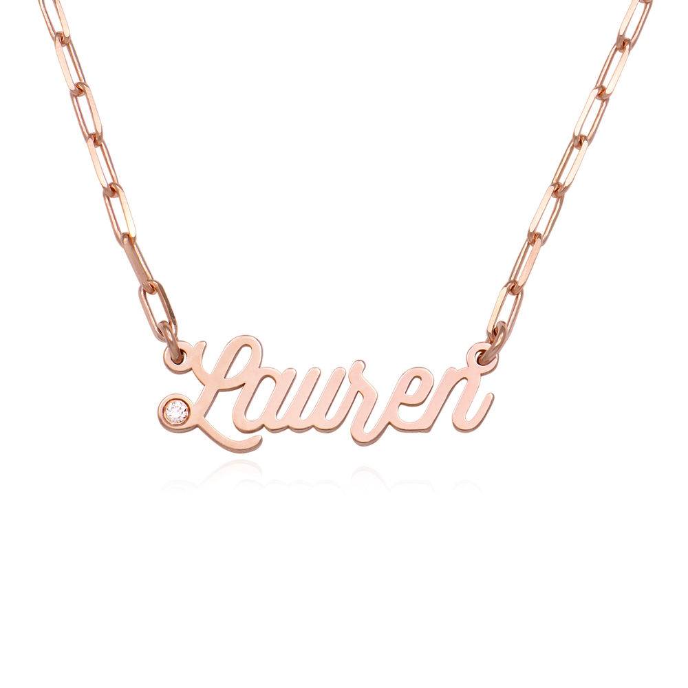 Collar de Eslabones con Nombre Cursiva con Diamante en Chapa de Oro Rosa-3 foto de producto