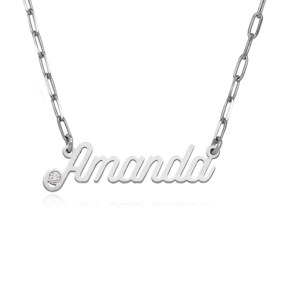 Collar de Eslabones con Nombre Cursiva con Diamante en Plata Esterlina-2 foto de producto
