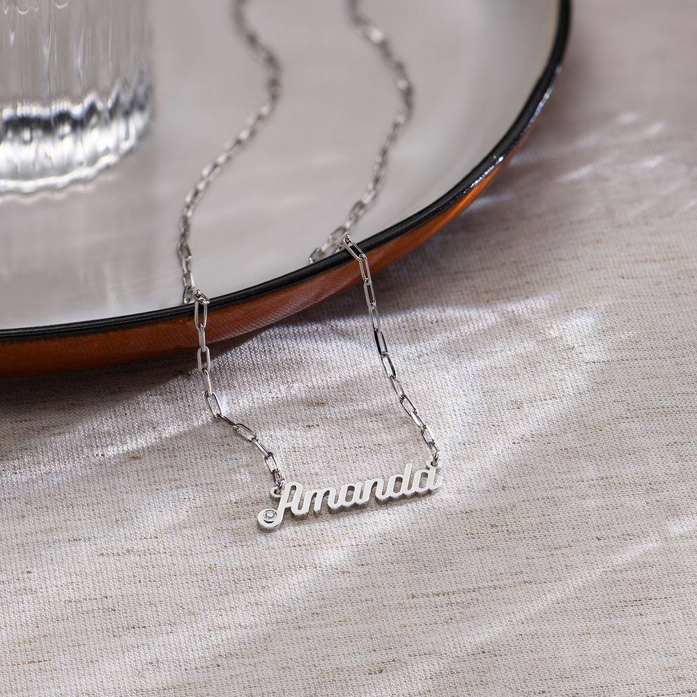 Collar de Eslabones con Nombre Cursiva con Diamante en Plata Esterlina-4 foto de producto