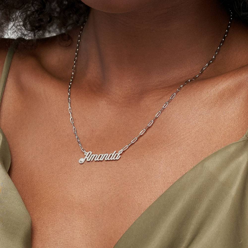 Collar de Eslabones con Nombre Cursiva con Diamante en Plata Esterlina-3 foto de producto