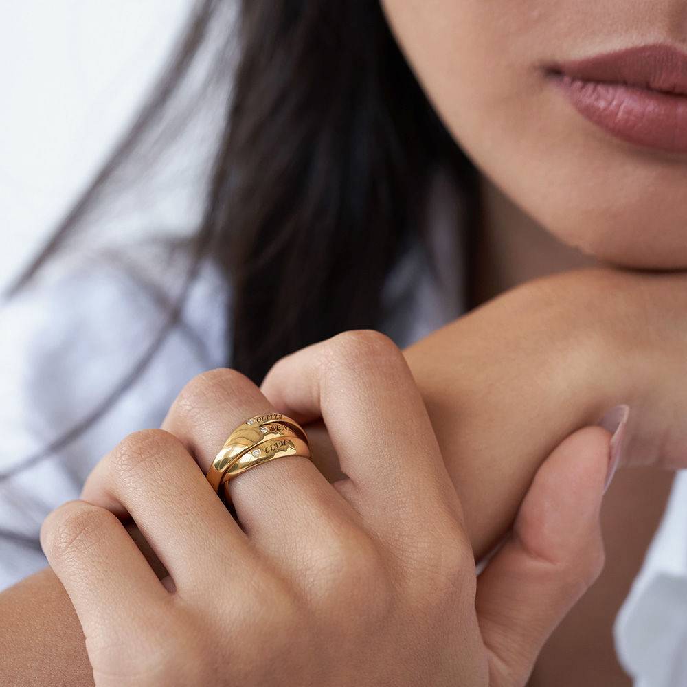 Anillo Ruso Charlize con 3 Anillos con Diamantes en Baño de Oro-1 foto de producto