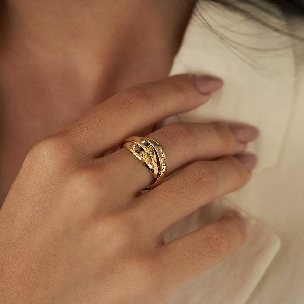 Anillo Ruso Charlize con 3 Anillos con Diamantes en Vermeil de Oro-2 foto de producto