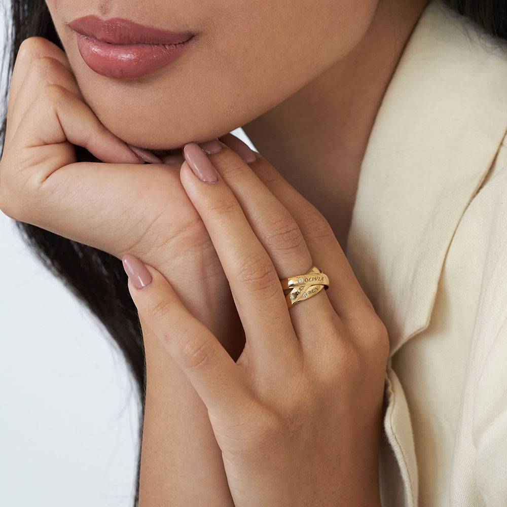 Anillo Ruso Charlize con 3 Anillos con Diamantes en Vermeil de Oro-1 foto de producto