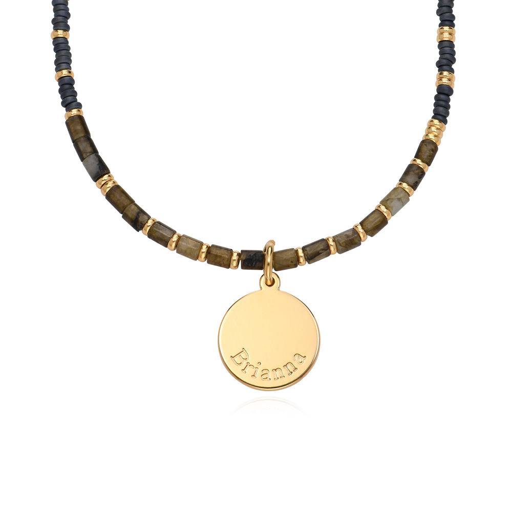 Collar de Cuentas de Cacao con Colgante Grabado en Chapa de Oro-2 foto de producto