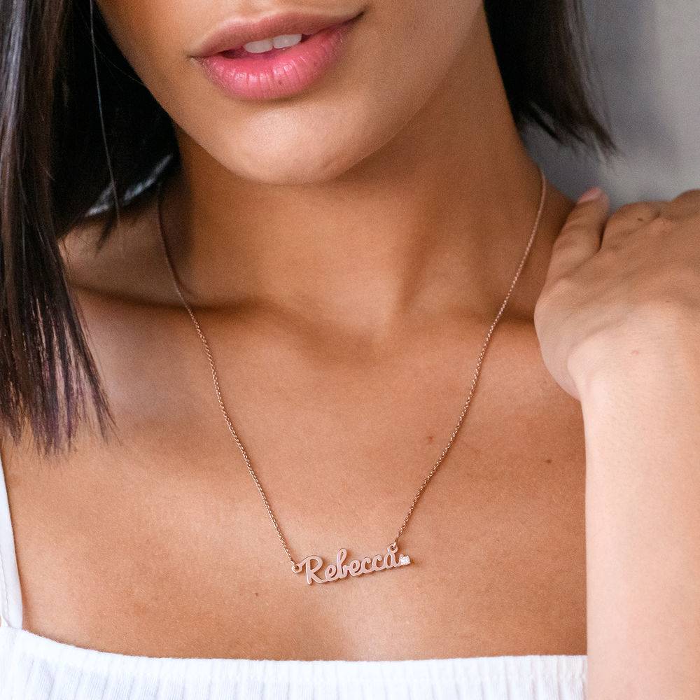 Collar con Nombre Cursivo con Diamante en Chapado de Oro Rosa-1 foto de producto